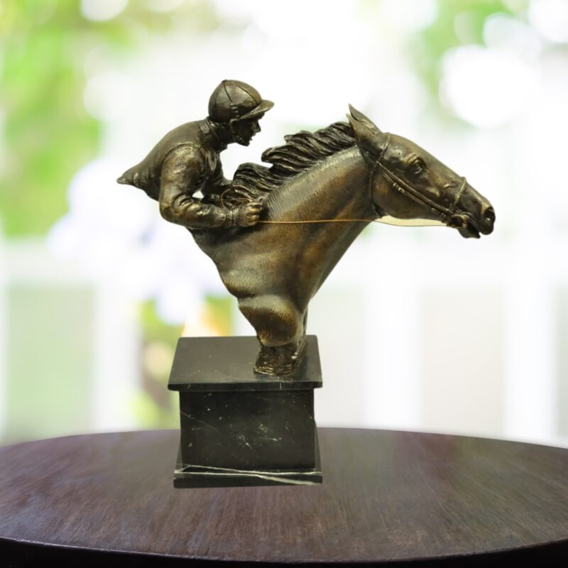 Equestrian Race Horse and Jockey Rider Sculpture