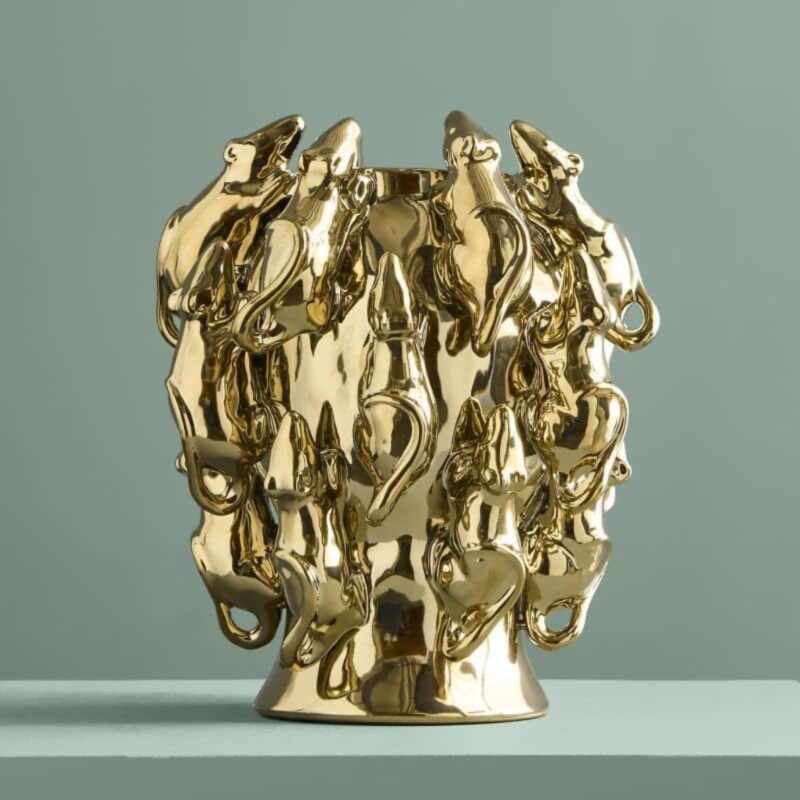 VASE WITH MICE MOUSE GOLD