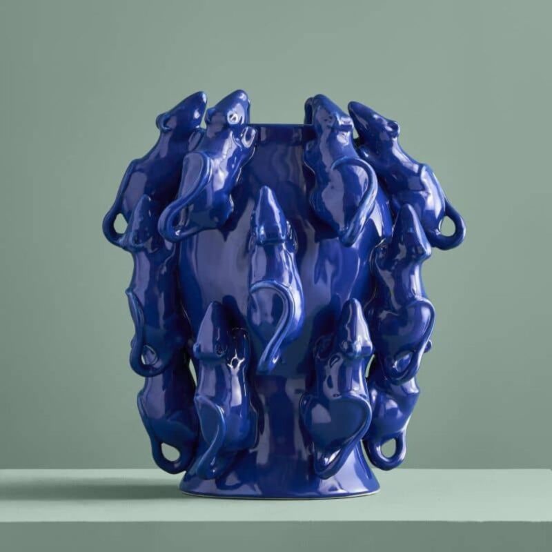 VASE WITH MICE MOUSE BLUE