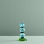 CANDLE HOLDER FANCY CRYSTAL TURQUOISE ROUND GLASS