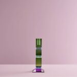 CANDLE HOLDER FANCY CRYSTAL GREEN SQUARE GLASS