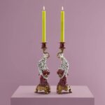SET OF 2 CANDLEHOLDERS LEOPARD HAND-PAINTED