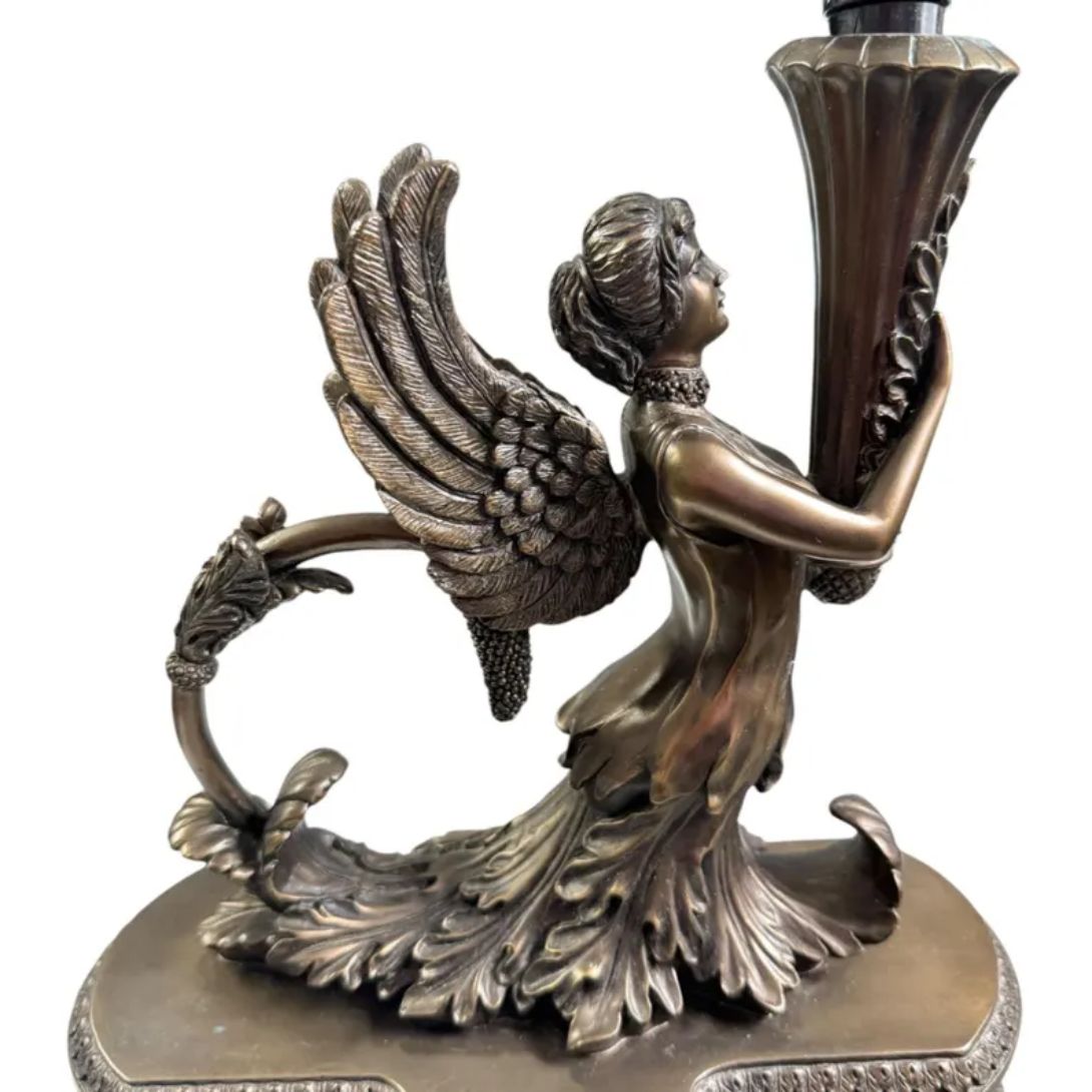 1 ANTIQUES ROADSHOW DALE TIFFANY BRONZE WINGED MERMAID ELECTRIC TABLE SIREN LAMP