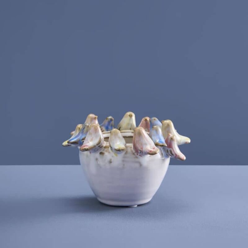 POT WITH BIRDS S WHITE