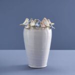 VASE WITH BIRDS L WHITE