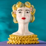 SICILIAN FEMALE BUST DECORATIVE VASE LADY LEMON YELLOW-GREEN HAND-PAINTED