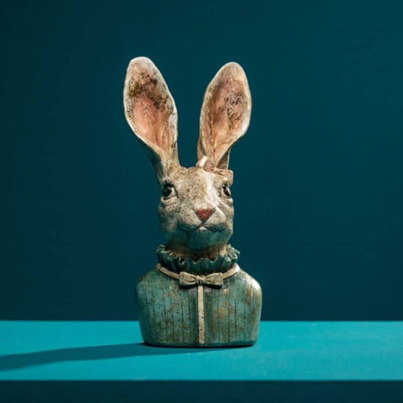 DECORATIVE FIGURINE RABBIT HEIDILEIN TURQUOISE-CREAM-GOLD