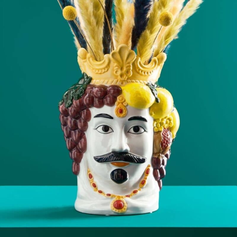 SICILIAN MALE BUST DECORATIVE VASE MORO COLOURFUL HAND-PAINTED