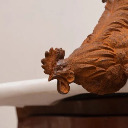 CAST IRON ROOSTER FARM ANIMAL SCULPTURE