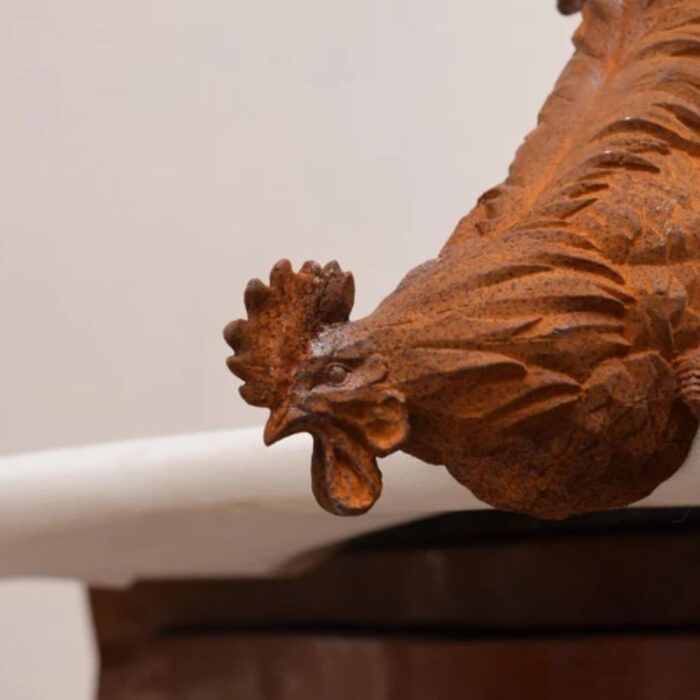 CAST IRON ROOSTER FARM ANIMAL SCULPTURE