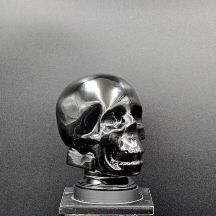 BLACK GLASS SKULL LIGHT COVER WITH CUSTOM 3D PRINTED BASE