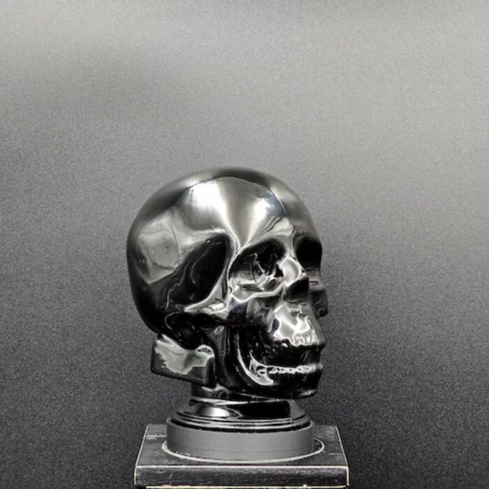 BLACK GLASS SKULL LIGHT COVER WITH CUSTOM 3D PRINTED BASE