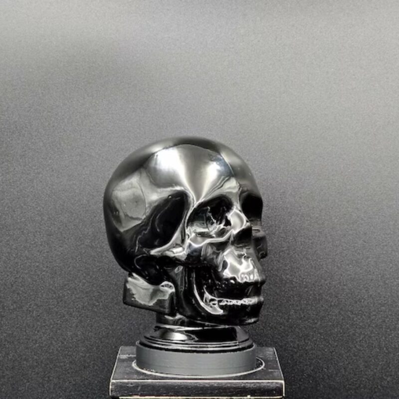 BLACK GLASS SKULL LIGHT COVER WITH CUSTOM 3D PRINTED BASE