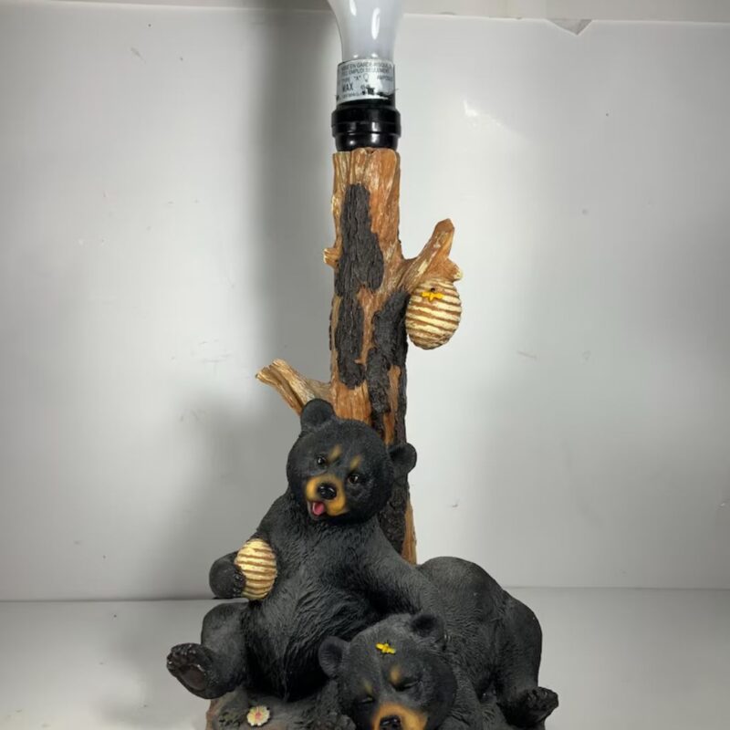 VINTAGE RUSTIC RESIN BLACK BEAR EATING HONEY TABLE