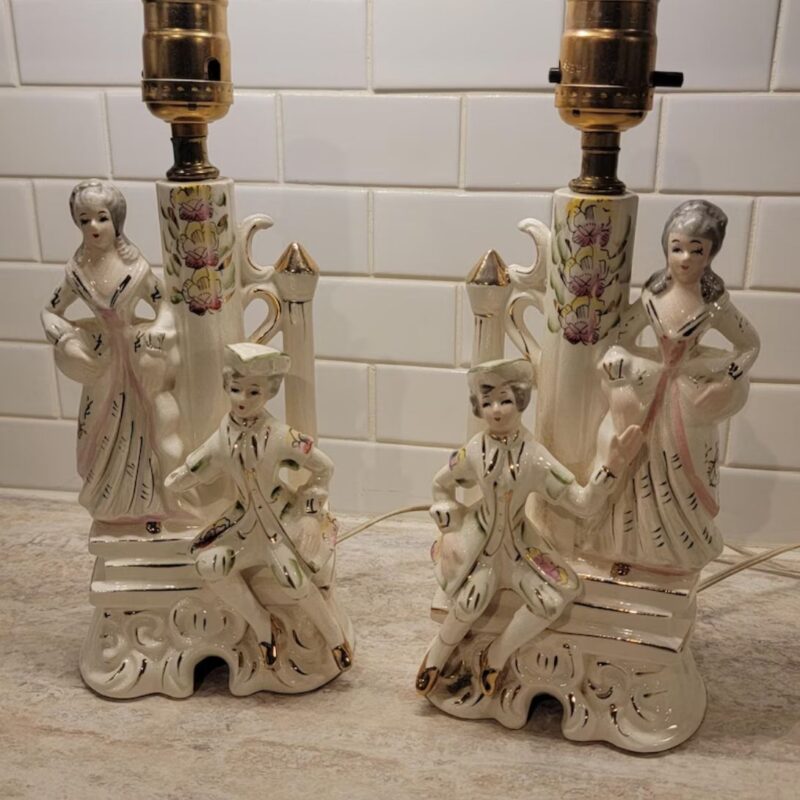 VINTAGE WALES POTTERY FIGURAL BOUDOIR LAMPS
