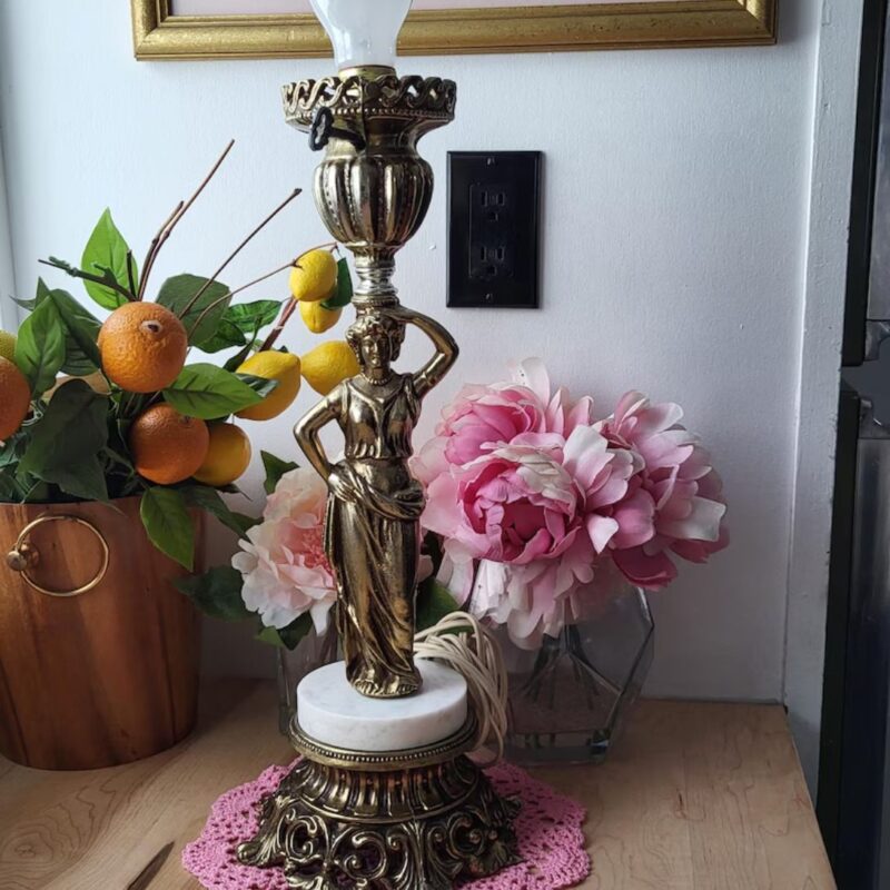 VINTAGE ART NOUVEAU RENAISSANCE LADY GODDESS LAMP BRASS