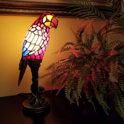 RED PARROT TIFFANY STYLE GLASS CANDLESTICK LAMP