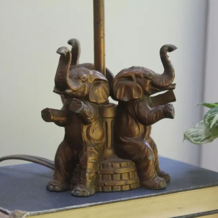 ANTIQUE POT METAL ELEPHANT LAMP