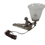 VINTAGE ART DECO FIGURAL LADY LAMP AND SHADE SIGNED CHANDLER