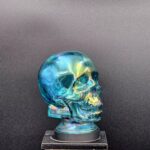 IRIDESCENT BLUE GLASS SKULL LIGHT COVER WITH CUSTOM 3D PRINTED BASE