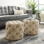 TUFTED ROUND LEATHER OTTOMAN SET OF TWO