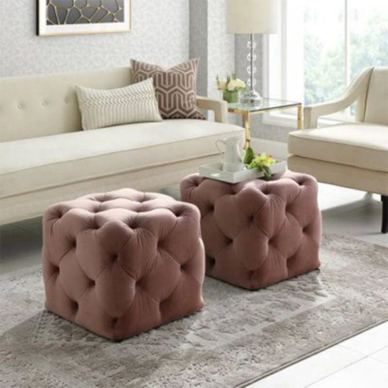 LEATHER POUF OTTOMAN SET OF TWO