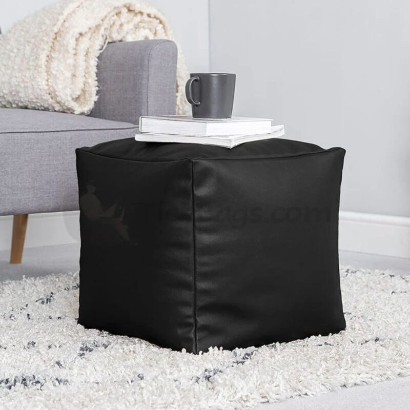 FAUX LEATHER CUBICAL POUFFE
