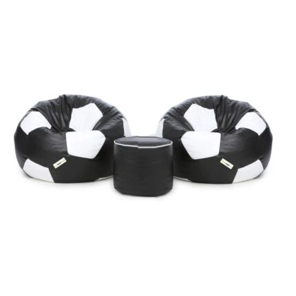 SET OF TWO FOOTBALL BEAN BAGS AND STOOL