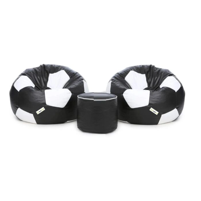 SET OF TWO FOOTBALL BEAN BAGS AND STOOL