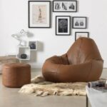 SET OF LEATHER CONE BEAN BAG WITH STOOL