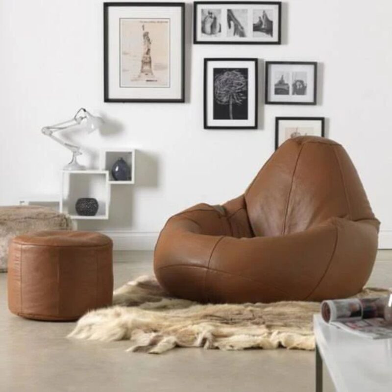 SET OF LEATHER CONE BEAN BAG WITH STOOL