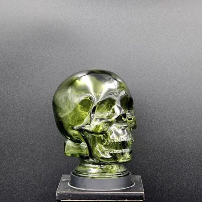 GREEN GLASS SKULL LIGHT COVER WITH CUSTOM 3D PRINTED BASE