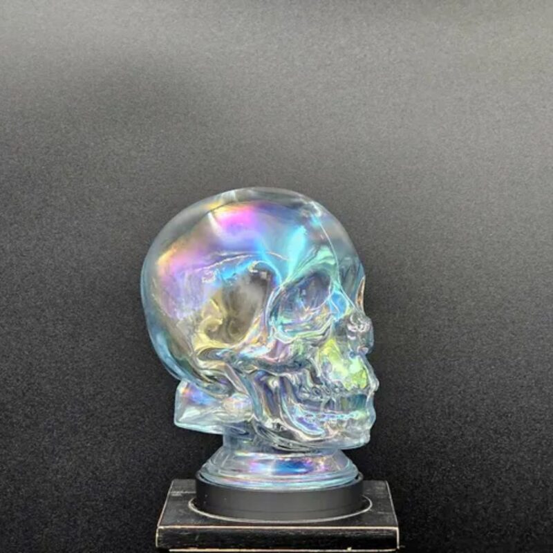 IRIDESCENT CLEAR GLASS SKULL LIGHT COVER WITH CUSTOM 3D PRINTED BASE