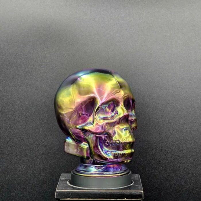 IRIDESCENT PURPLE GLASS SKULL LIGHT COVER WITH CUSTOM 3D PRINTED BASE