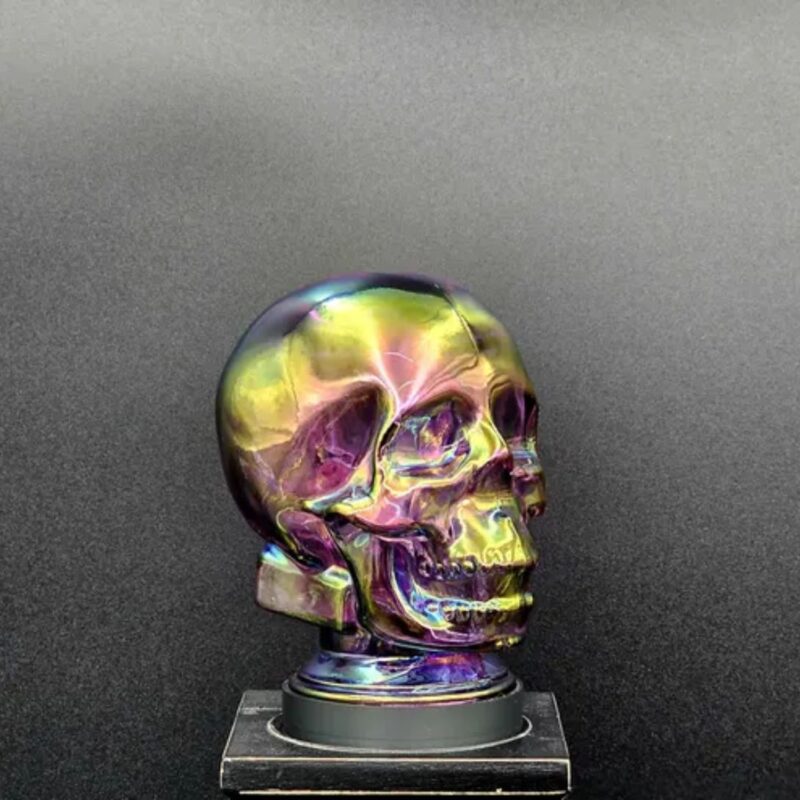 IRIDESCENT PURPLE GLASS SKULL LIGHT COVER WITH CUSTOM 3D PRINTED BASE