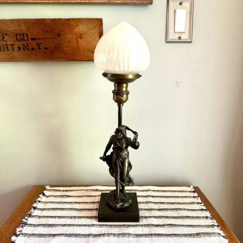 ANTIQUE ART NOUVEAU LADY FIGURINE LAMP