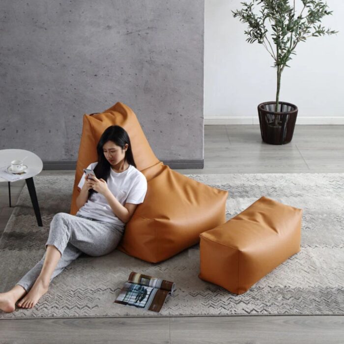 POKO FAUX LEATHER BEAN BAG CHAIR WITH FOOT STOOL