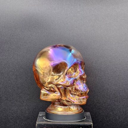 IRIDESCENT AMBER GLASS SKULL LIGHT COVER WITH CUSTOM 3D PRINTED BASE