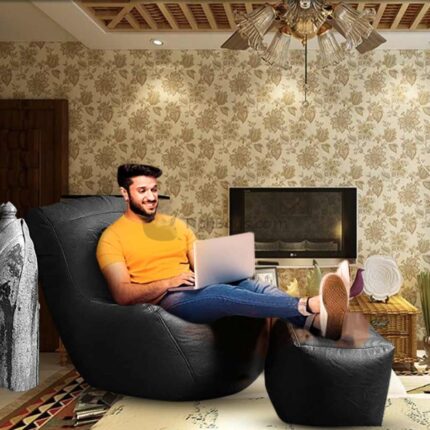 EXECUTIVE LEATHER BEAN BAG SOFA WITH STOOL