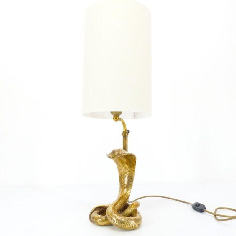 HOLLYWOOD REGENCY 1970S SOLID GOLD BRASS COBRA LAMP