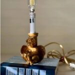 SMALL VINTAGE GILDED SITTING CHERUB CUPID LAMP