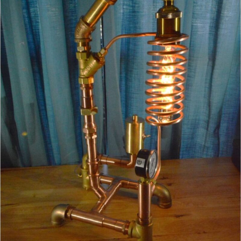 STEAMPUNK COPPER AND BRASS EDISON LIGHTBULB TABLE LAMP