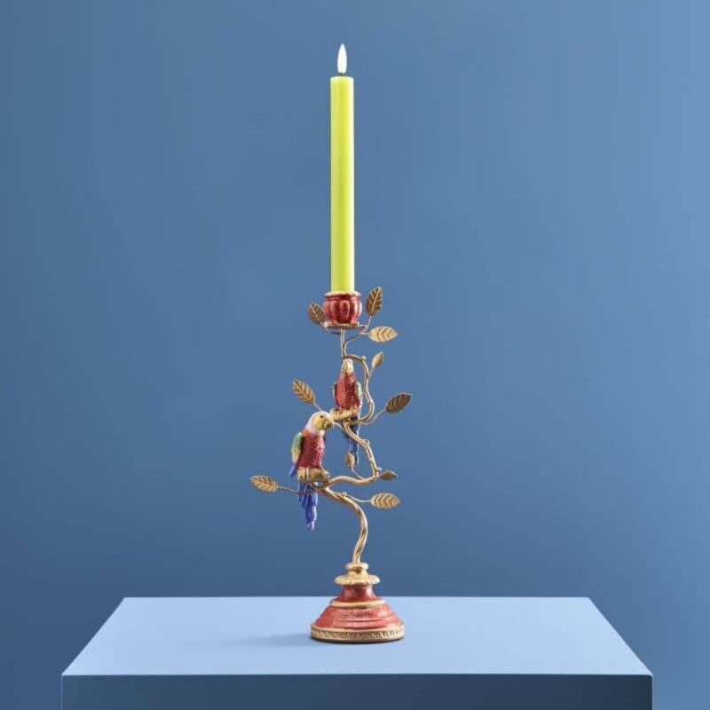 CANDLEHOLDER PARROT RED-GOLD