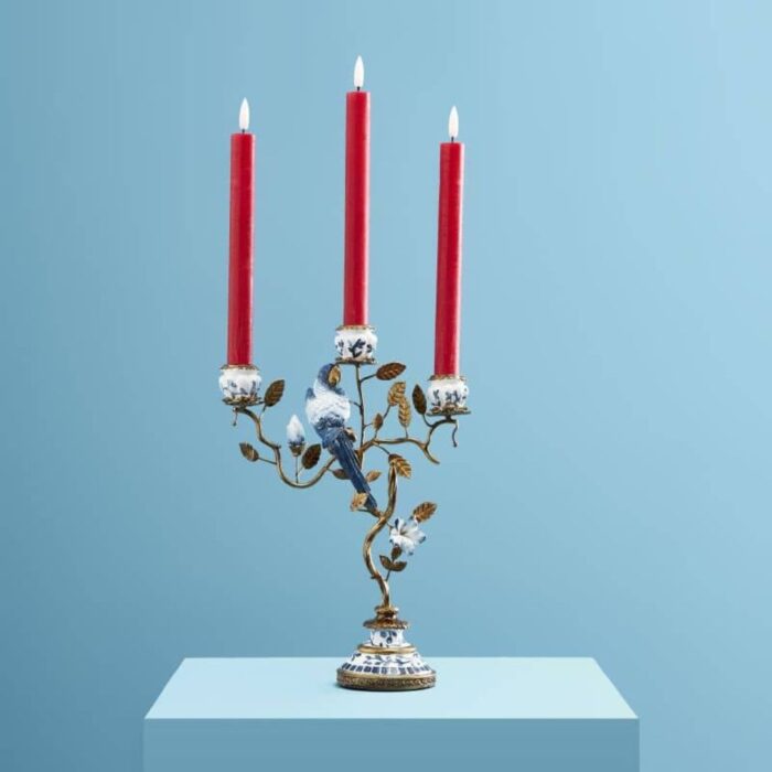 CANDLEHOLDER PARROT BLUE-WHITE