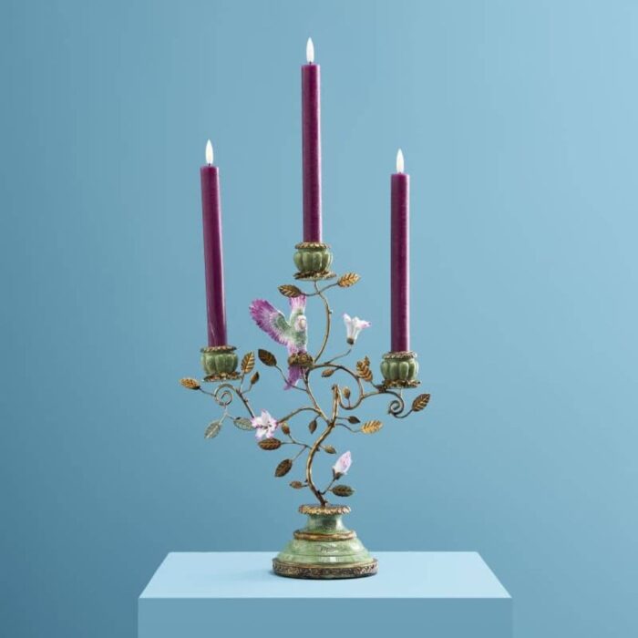 CANDLEHOLDER PARROT GREEN-GOLD