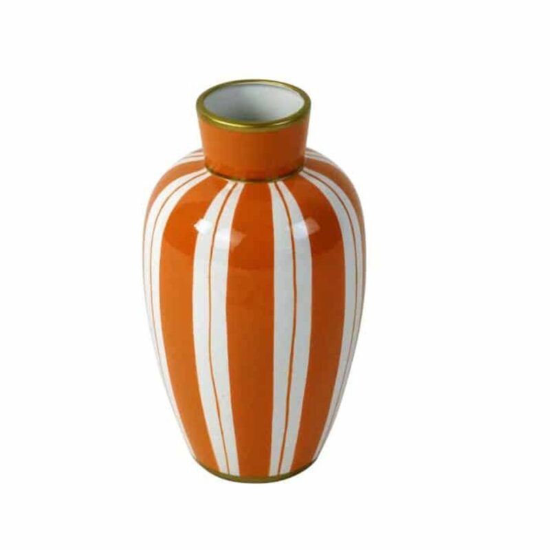 VASE MANDARINO STRIPED PATTERN ORANGE-WHITE HAND-PAINTED