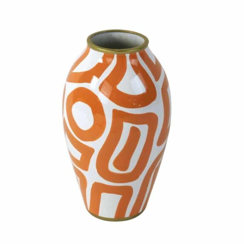 VASE MANDARINO ABSTRACT ART ORANGE-WHITE HAND-PAINTED