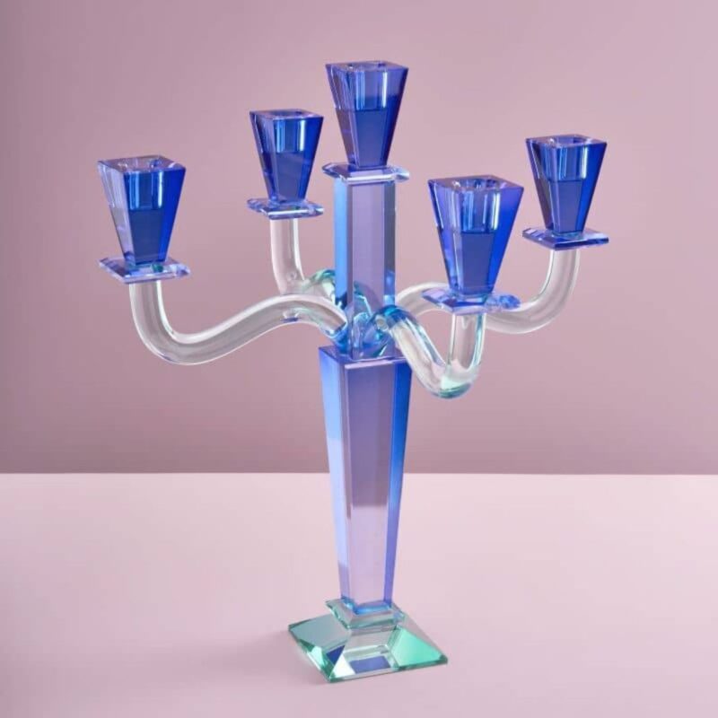 CRYSTAL CANDELABRUM 5-ARM BLUE