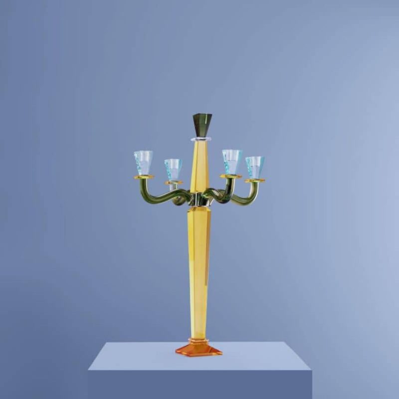 CANDLE HOLDER FANCY CRYSTAL 5-FLAME GLASS YELLOW