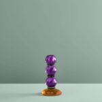 CANDLE HOLDER FANCY CRYSTAL MAGENTA ROUND GLASS